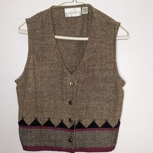 𝅺Vintage Passports of Pier 1 Imports Wool Blend 4 Button Vest Medium